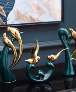 "Golden Harmony Birds" Art – Luksuzna keramička dekorativna skulptura