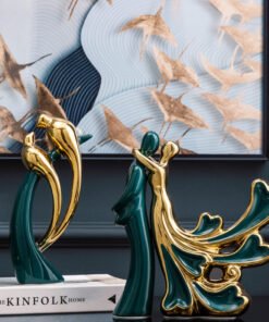 "Golden Harmony Birds" Art – Luksuzna keramička dekorativna skulptura