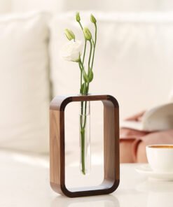 "NatureHarmony" Hydroponic Duo – Dekorativni stalak od prirodnog drveta sa staklenim epruvetama