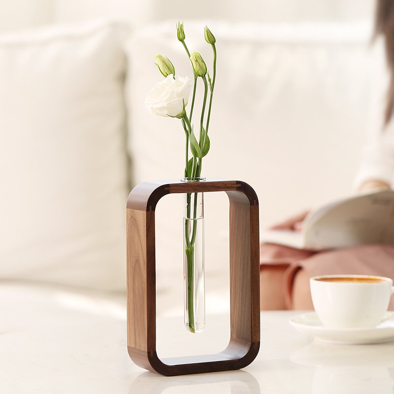 "NatureHarmony" Hydroponic Duo – Dekorativni stalak od prirodnog drveta sa staklenim epruvetama