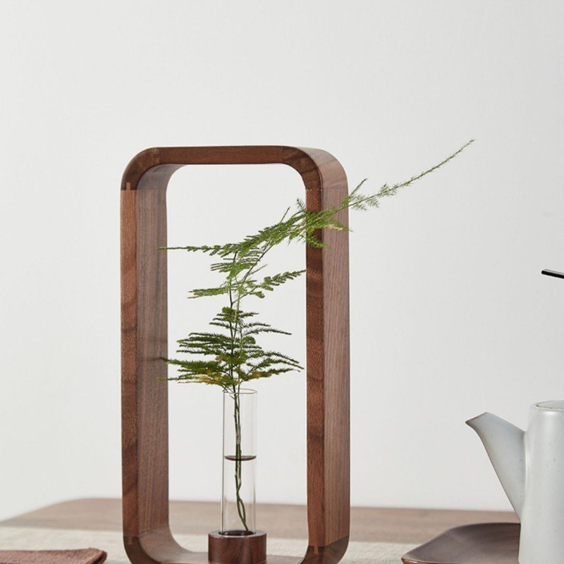 "NatureHarmony" Hydroponic Duo – Dekorativni stalak od prirodnog drveta sa staklenim epruvetama