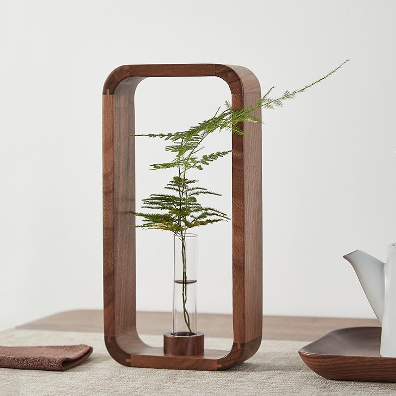 "NatureHarmony" Hydroponic Duo – Dekorativni stalak od prirodnog drveta sa staklenim epruvetama