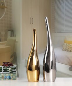 "Nordic Twist" Duo – Set zakrivljenih keramičkih vaza sa pozlatom