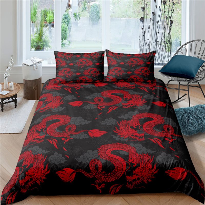“Printed Polyester Bedding Set” – 3-dijelni set posteljine sa motivom zmaja