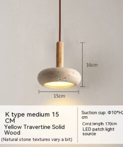 “Travertine Core” – Luksuzna viseća LED lampa od prirodnog kamena i drveta