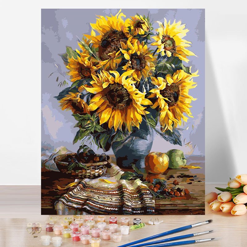 DIY Set za Slikanje "Suncokreti u Vazi" - Uradi Sam na Platnu