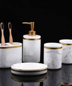 "Marble Elegance" - 5-dijelni set kupaonskih dodataka od smole