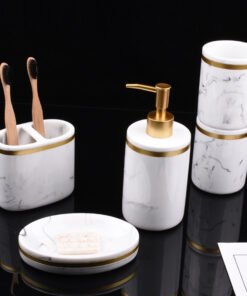"Marble Elegance" - 5-dijelni set kupaonskih dodataka od smole
