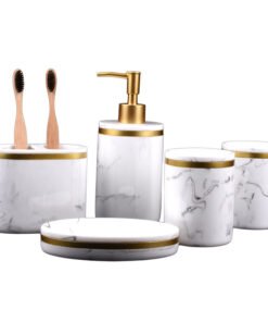 "Marble Elegance" - 5-dijelni set kupaonskih dodataka od smole