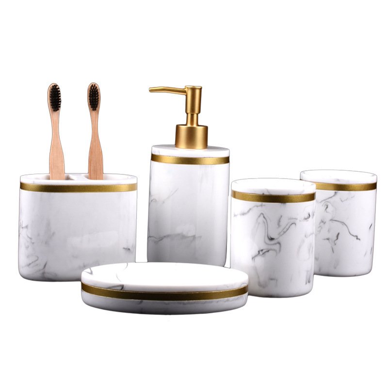 "Marble Elegance" - 5-dijelni set kupaonskih dodataka od smole