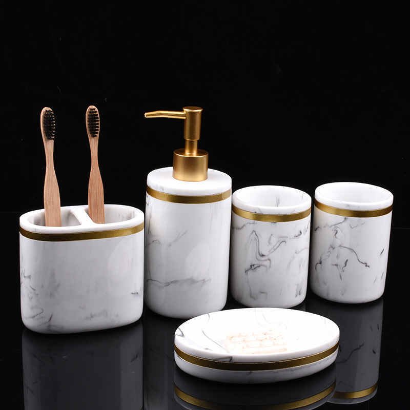 "Marble Elegance" - 5-dijelni set kupaonskih dodataka od smole