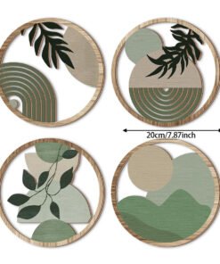 Retro Set Drvenih Zidnih Dekoracija (4 Panela) - Motivi Lišća